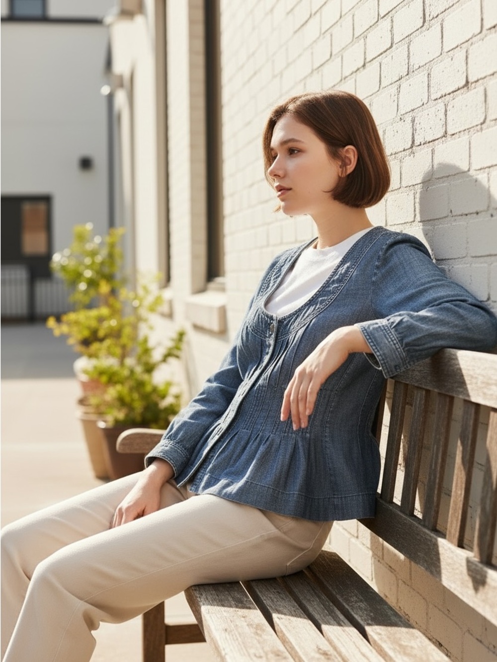 Luk Jeans blue wash denim princess neck button down peplum top jacket shirt sz S
